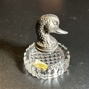 Metal and 24% Lead Crystal Duck Head Paperweight.